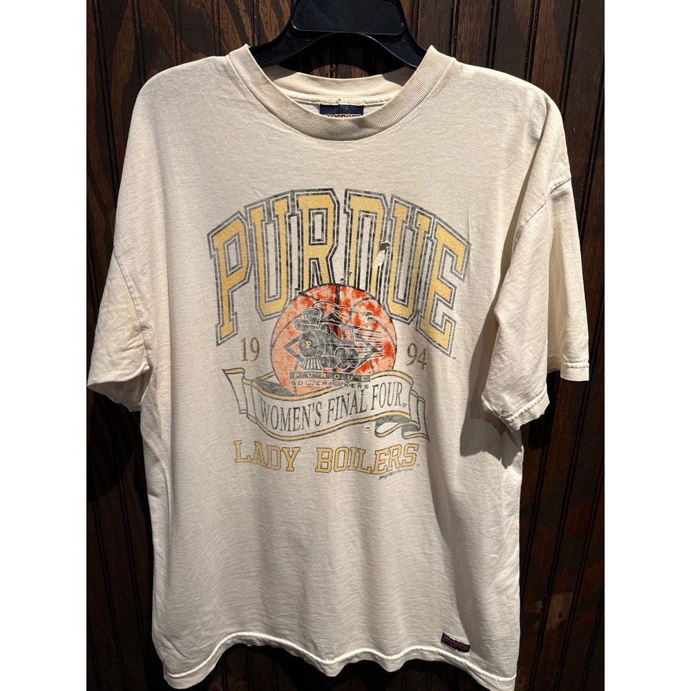 Vintage 1994 Jansport Purdue Lady Boilers Womens Final Four T-Shirt Cream XL